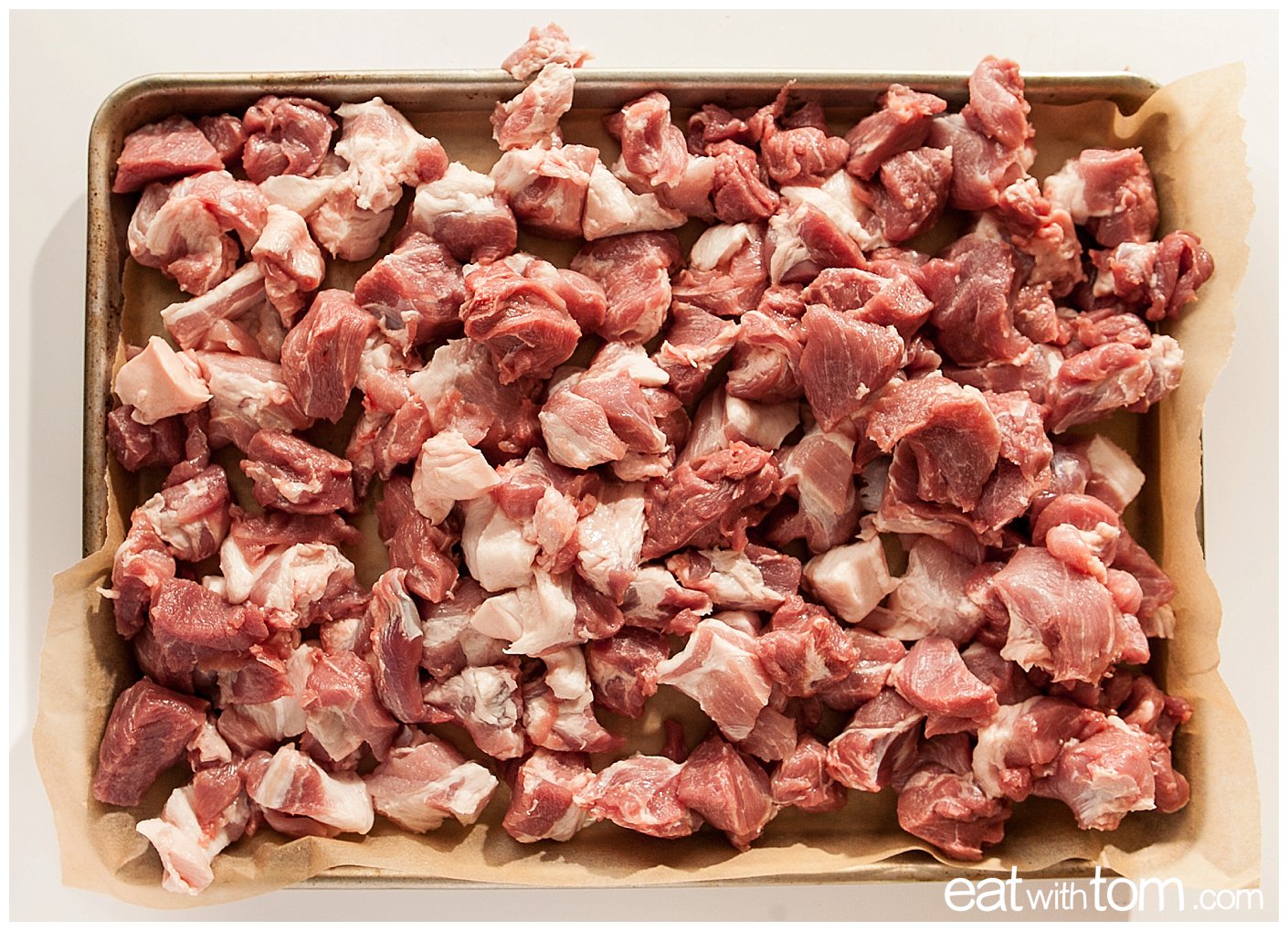 Cut up pork butt to make chorizo sausage spice recipe - Sausage Making - Artisan Skills