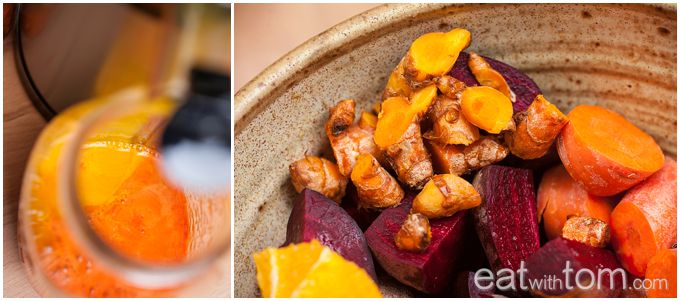 how to juice turmeric, carrots and beets in Hurom juicer