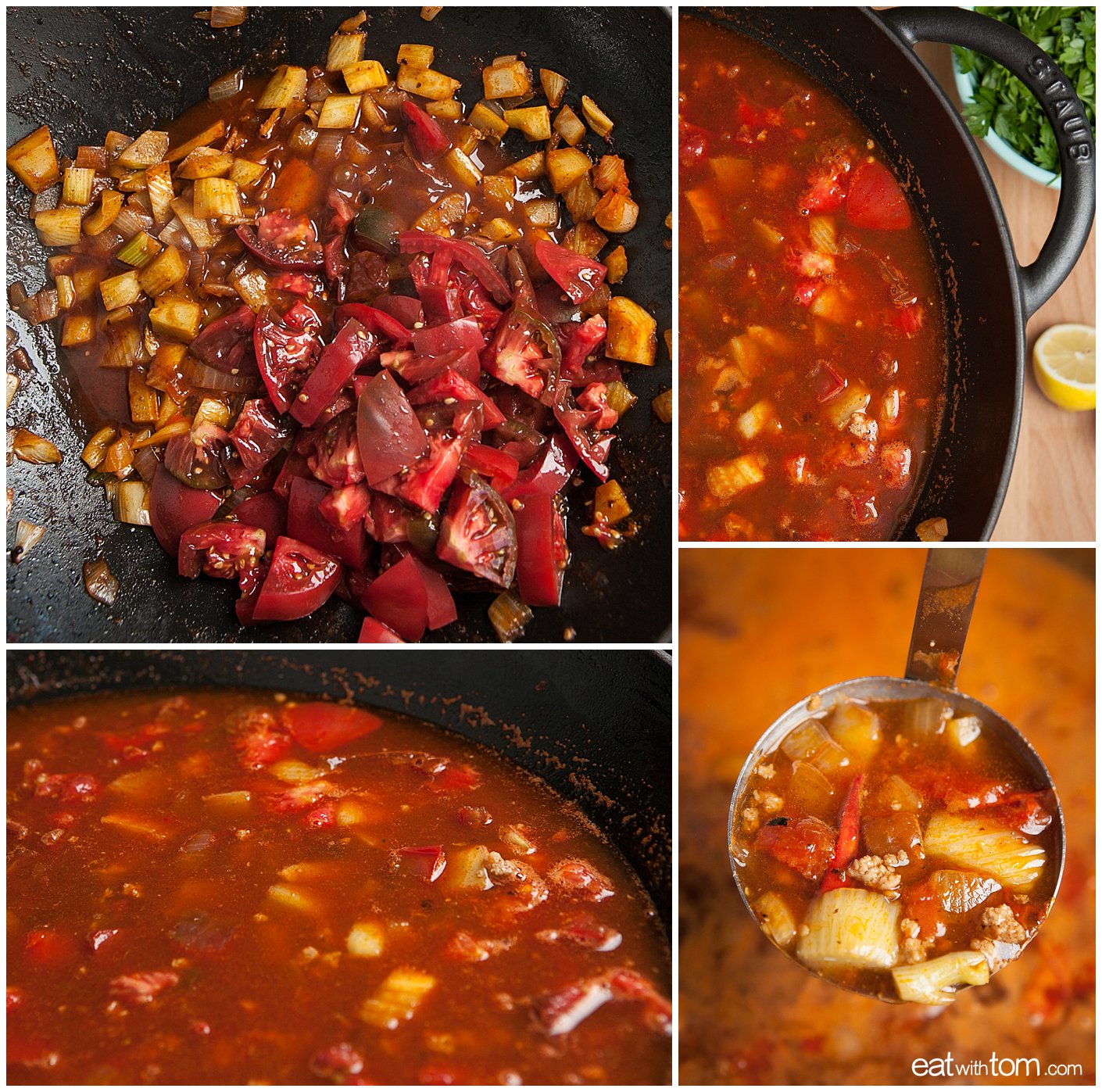 Summer seafood stew instructions for recipe - Cast iron pan from staub - Tallulah's Columbia Missouri