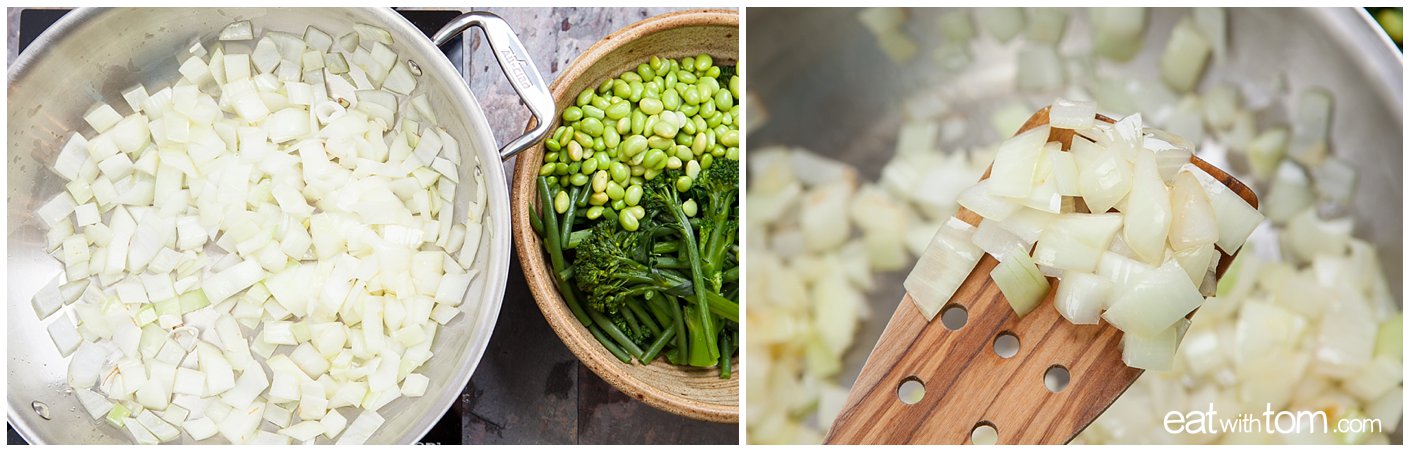 Asian green bean recipe coconut broccolini edamame - cook onions first 