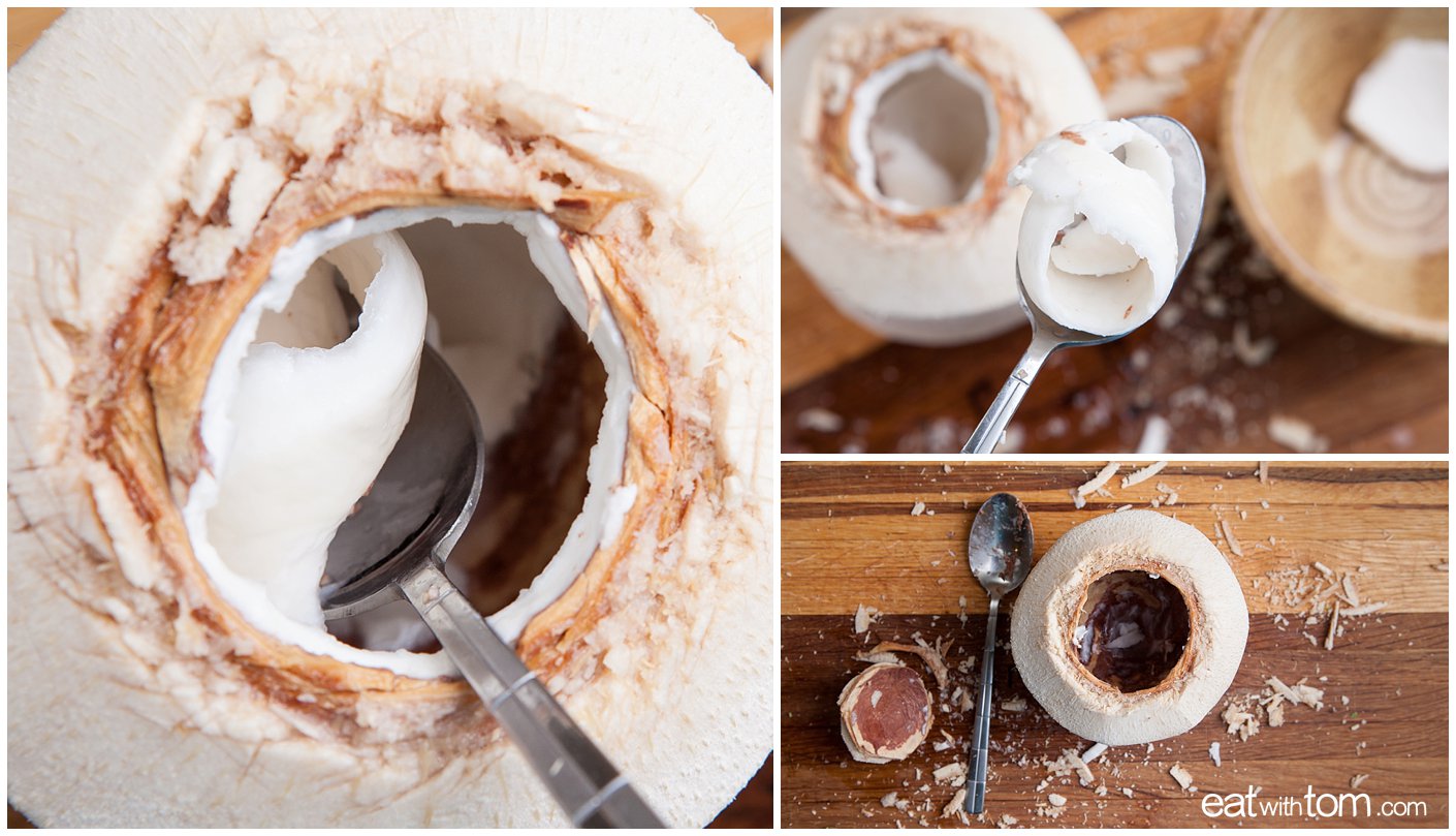 how to remove coconut meat from whole coconut at home eat with tom