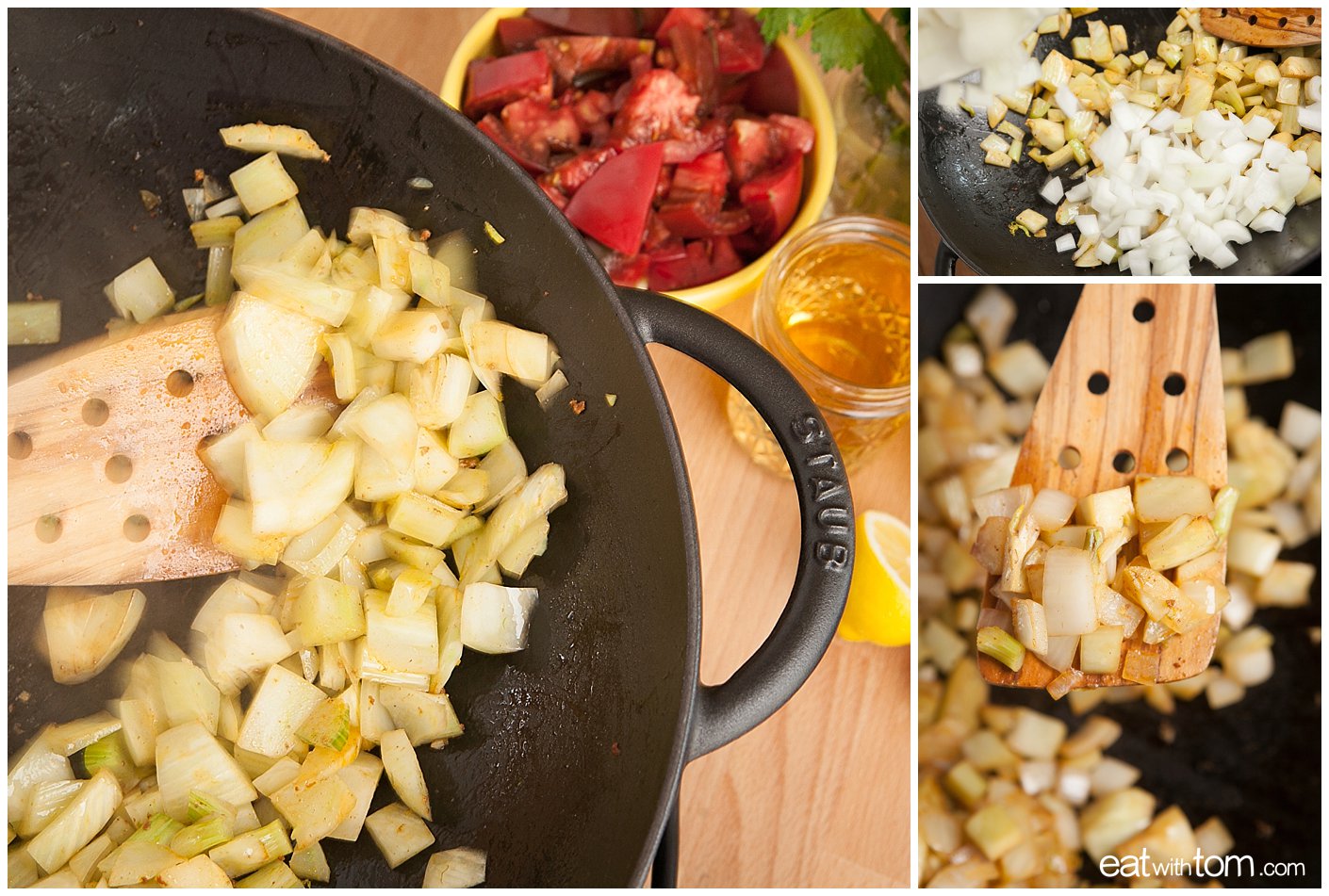 Recipe instructions for Summer Seafood Stew in Staub cast iron wok recipes